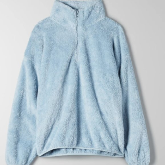 like new Aritzia TNA fuzzy Zip Mockneck in Dune blue -Size S - Picture 3 of 4